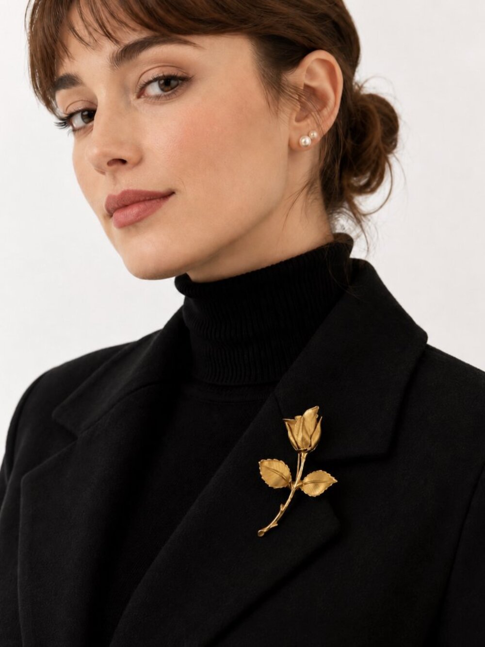 Vintage 1960s Gold Tone Rose Brooch Pin